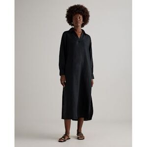 Quince Women 100% European Linen Popover Maxi Dress Black S, NWT